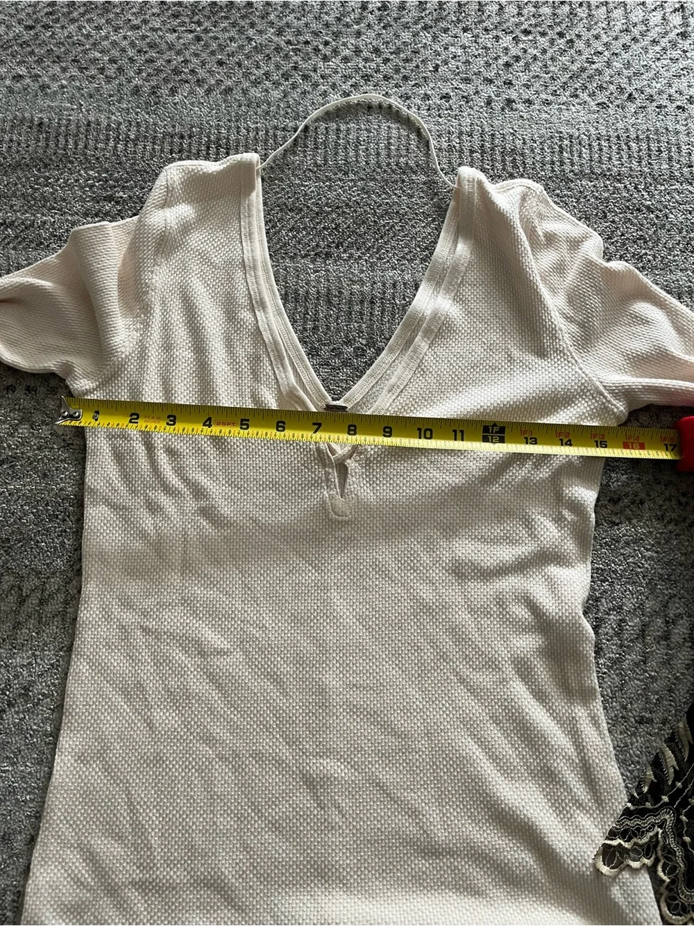 Free People Cream Textured V-Neck Knit Top